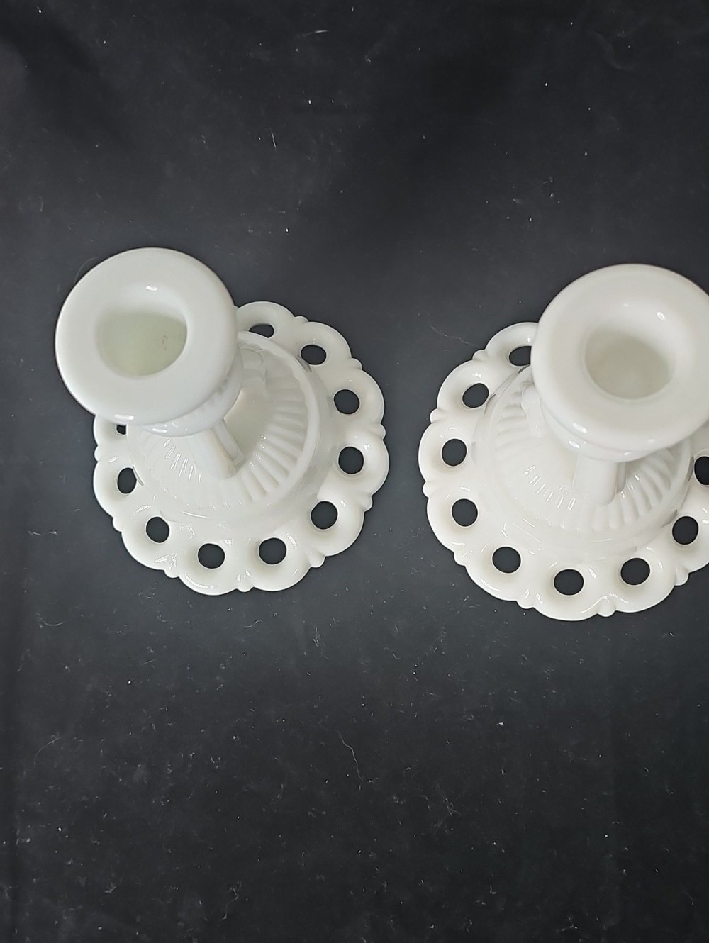 Vintage Westmoreland White Milk Glass Scalloped Edge Candle Holders - Pair - Picture 2 of 5